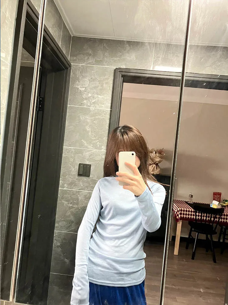 

Весенне-летняя новая универсальная базовая рубашка, женский топ, темпераментная тонкая, слегка прозрачная, облегающая футболка с длинными рукавами