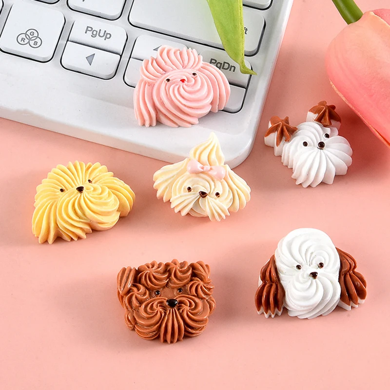 5PCS Cream Dog Series Resin Flatback Cabochons For Hairpin Scrapbooking DIY Jewelry Craft Decoration Accessories