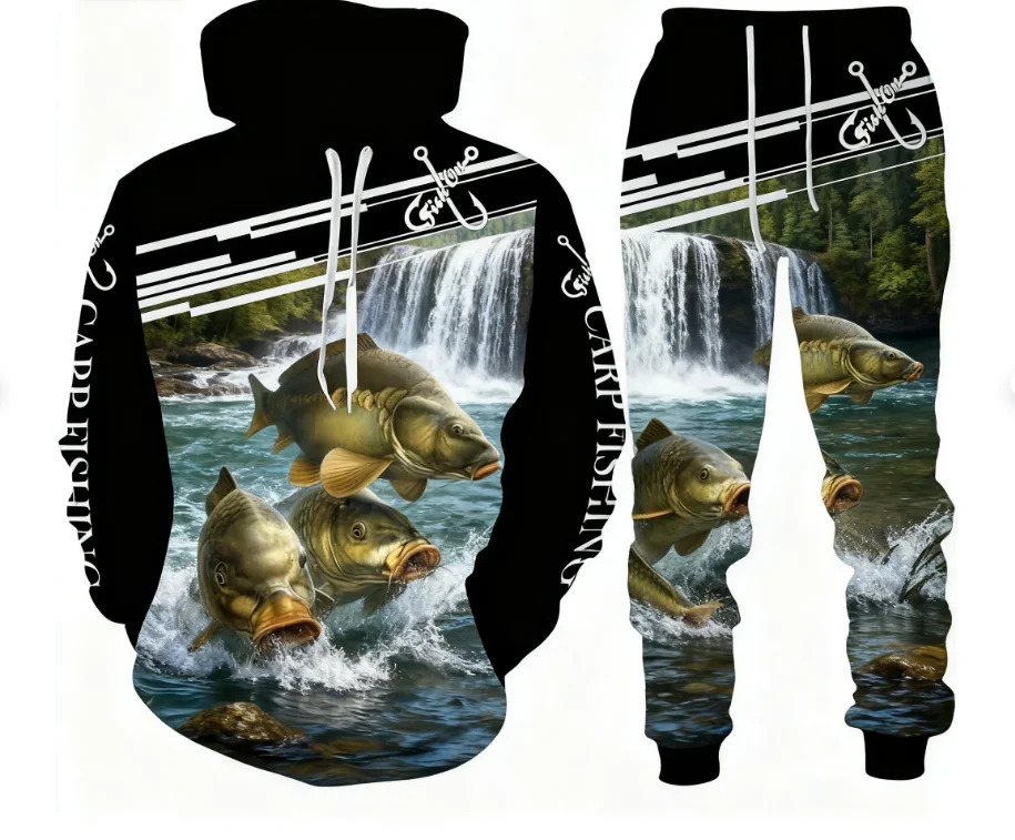 Hot Camo Fishing Hunting Camping 3D Fish Printed Men Women Hoodie Pants 2pcs Sets Clothes Fashion Outdoor Jogging 2pcs Sets
