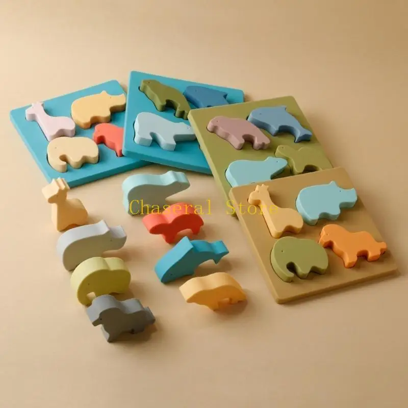 e7ce 유아 모양 퍼즐 동물 모양 학습 장난감 보드 음식 등급 실리콘