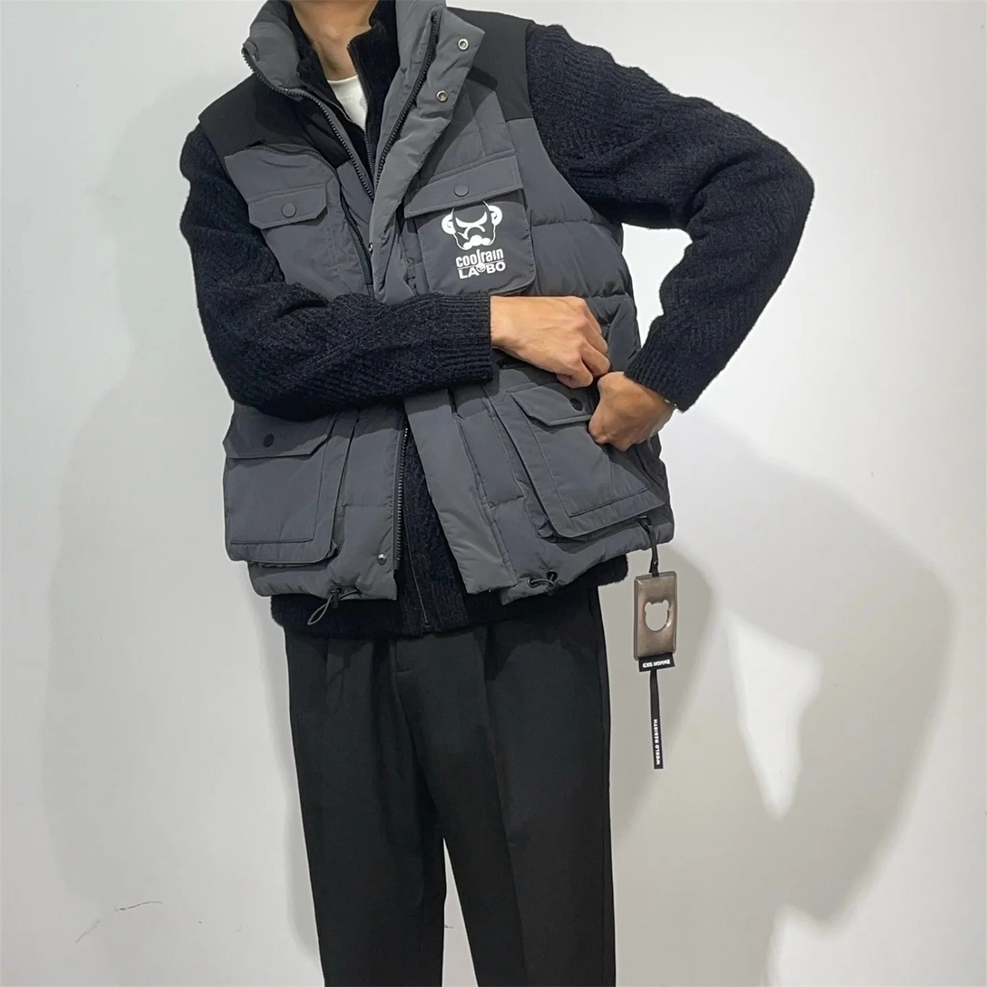 

High-Down-Filled Collaboration Loose Fit Stand Collar Quilted Vest Warm Du down Workwear Jaet Youth Faion Waterproof