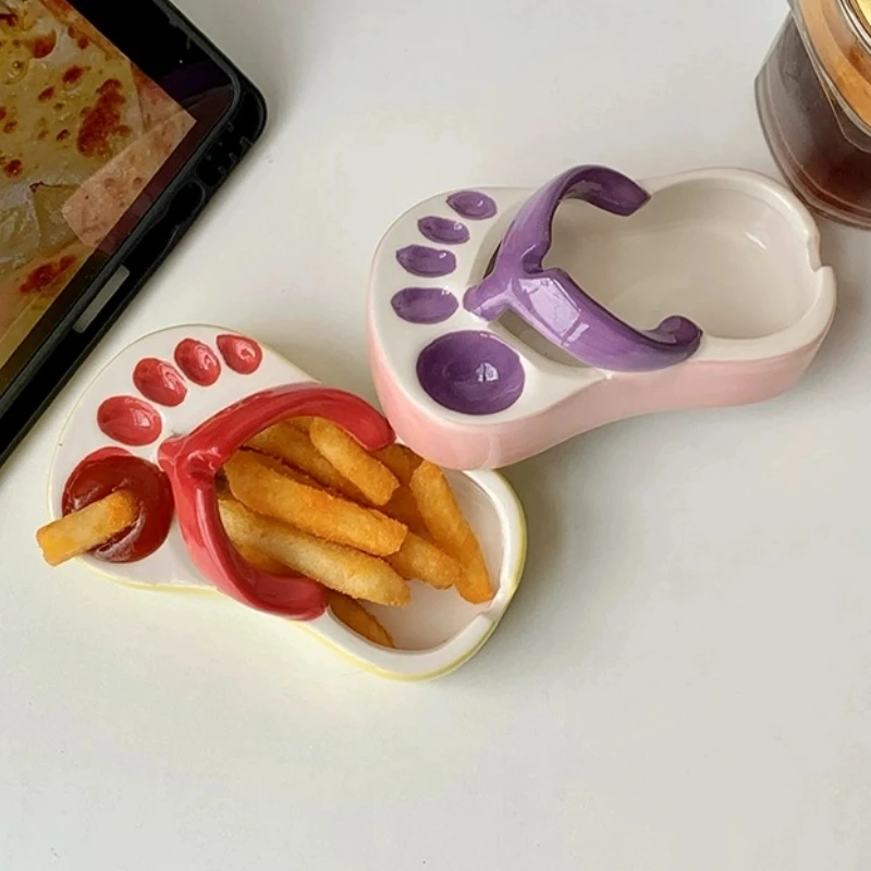 Creative Flip Flops Fries Dishes Ketchup Seasoning Dipping Dish Cartoon Flip-flop Style Dishes Kitchen Tableware Accessories