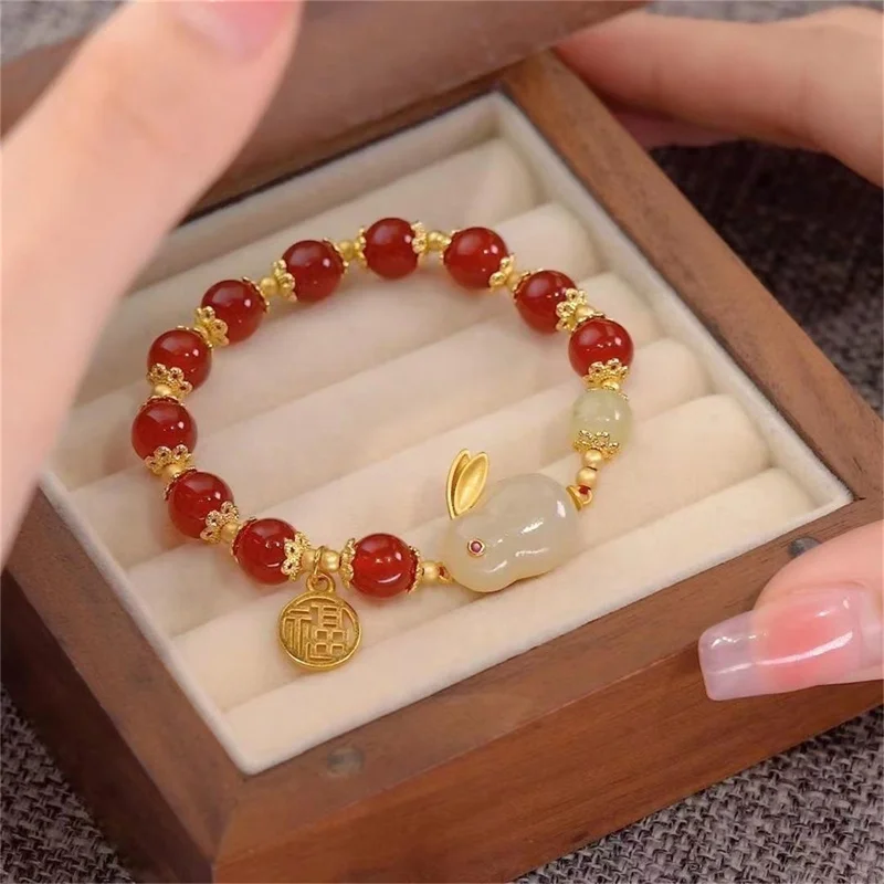 1pc Beauty Jade Rabbit Bracelet Girl Rich Rabbit Small Rabbit Niche Design High Appearance Level Bracelet Gift