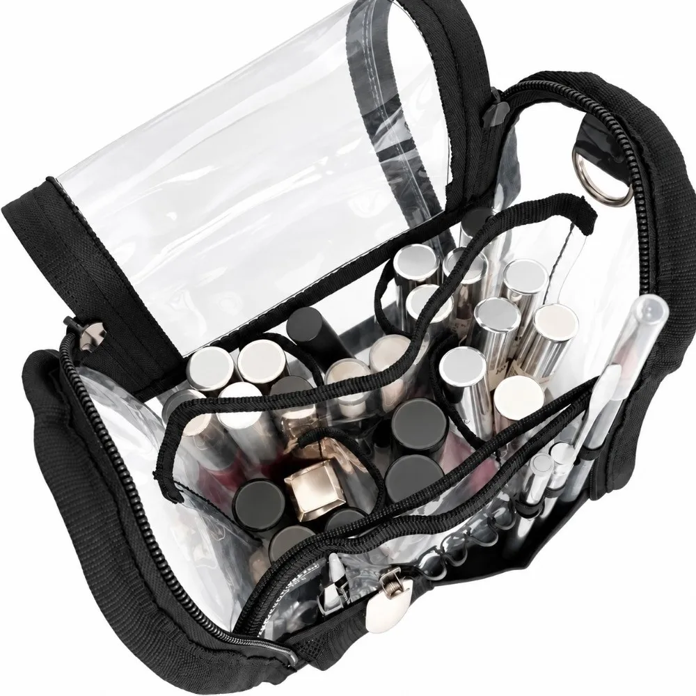 Waterproof Makeup Organizer Bag Elastic Brush Loop Mesh Pocket Cosmetic Storage Case PVC Makeup Artist Bag Salon Vanity Storage