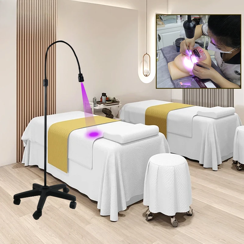 

LED UV Floor Lamp for Eyelash Extension Ultraviolet Light Grafting Beauty Salon Glue Curing Pulley Mobile UV Lamp Foot Switch