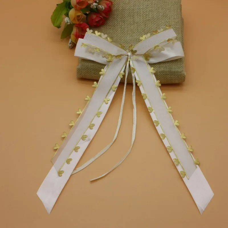 1pcs White Ribbon Bows Wedding Bowknots Ribbon DIY Gift Wrap Satin Ribbon Wedding Car Chair Vase Guest Favors Decoration
