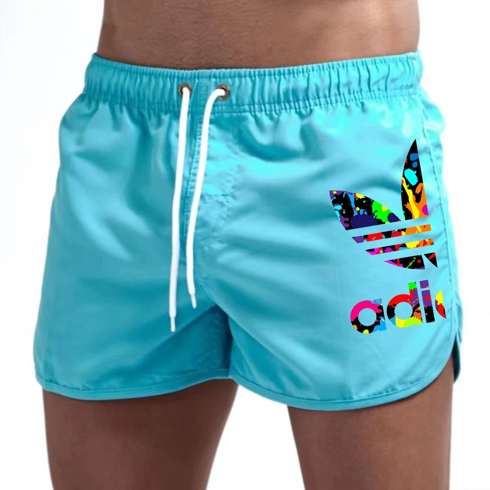 Simple Colorful Printed Men\'s Beach Shorts Outdoor Leisure Sports Man Clothing Loose Belt Drawstring Quick Drying Board Shorts