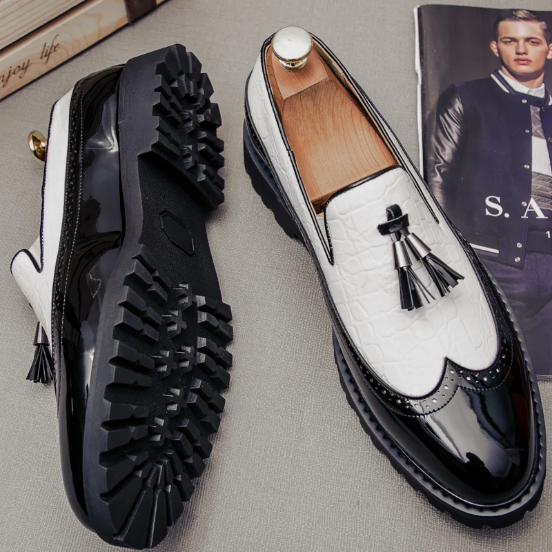 New Lazy Man Slip-On Bean Shoes Men's Business Casual Crocodile Print 46 Large Size Fringed Leather Shoes Men