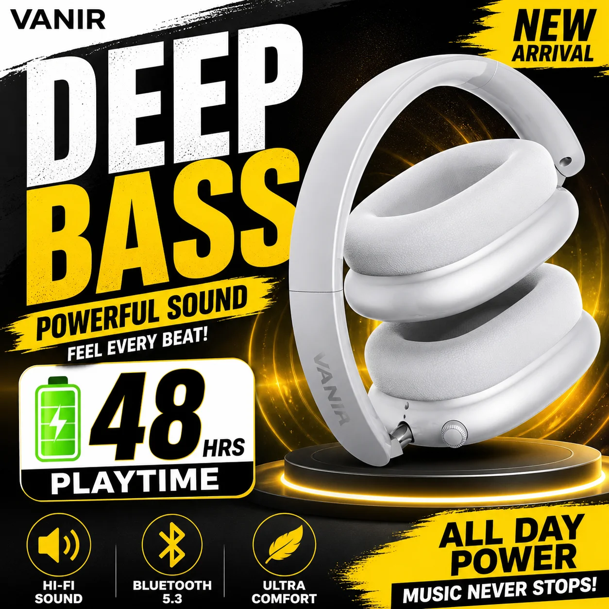 

VANIR Over-Ear Wireless Headphones - High-Fidelity Sound with Active Noise Cancelling, Gaming Mode & Long Battery Life
