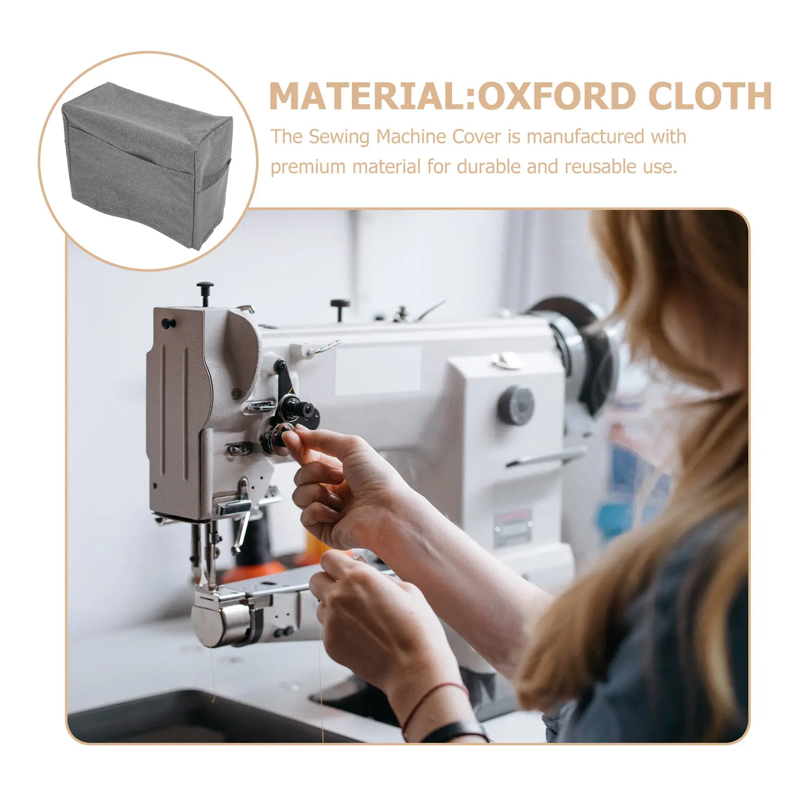 

Sewing Machine Cover Grey Foldable Oxford Cloth Water Resistant Protective Case Storage Pockets Convenient Sewing Organizer