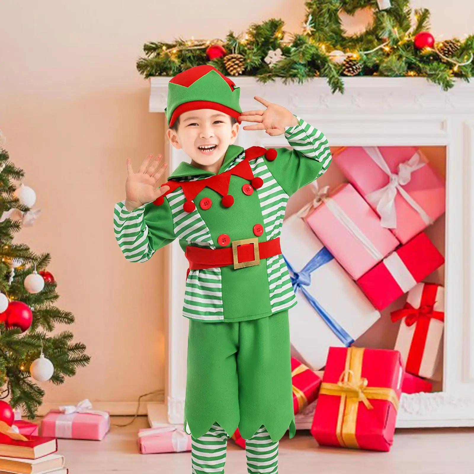 Kids Christmas Elf Costume Set Child Suit Xmas Festive Outfit for Party Festive
