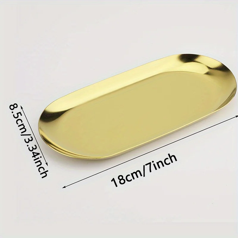 Stainless Steel Decorative Tray, 17.78 cm Long, Jewelry And Cosmetics Organizer for Bathroom Clutter, Small Storage Tray