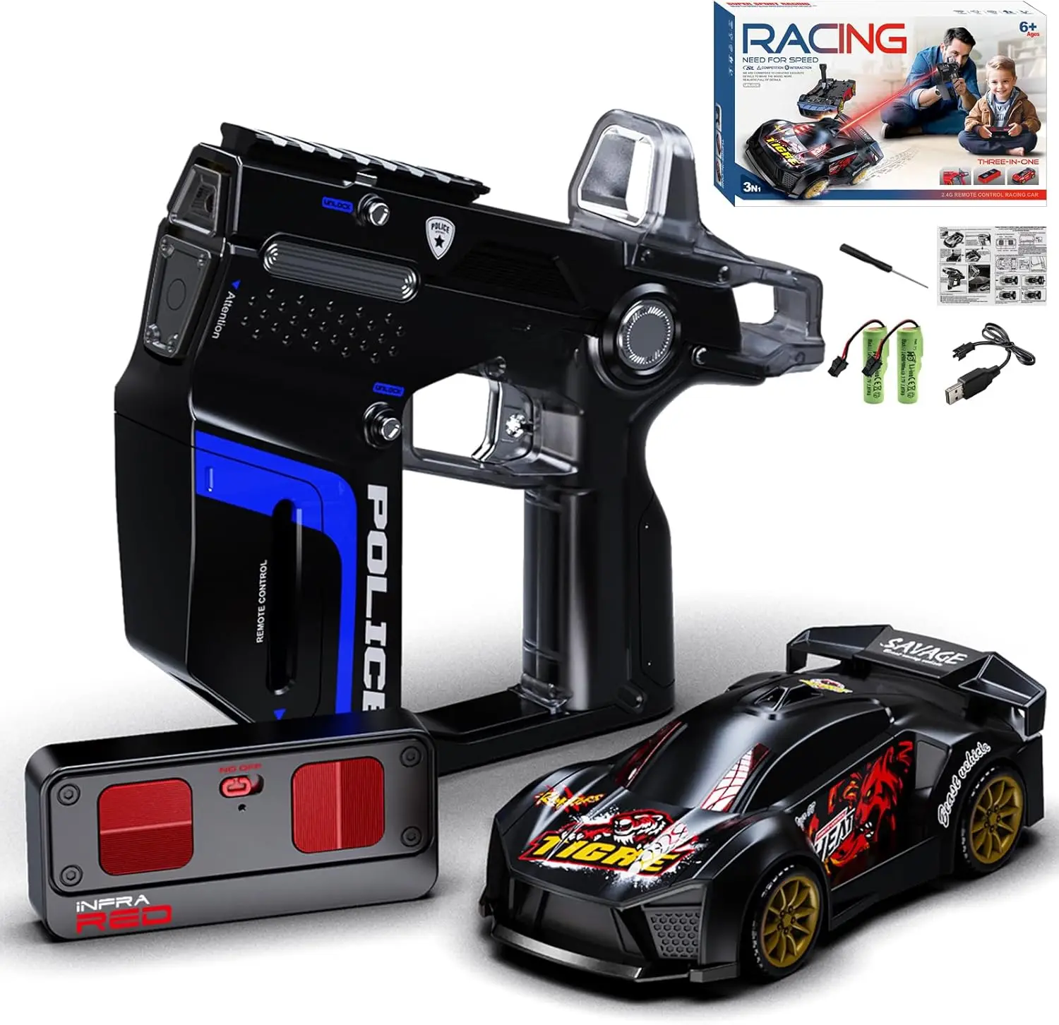

3-in-1 RC Drift Car — Sports/Racing 2-Player Battle Set with Infrared Gun, Shooting & Flip Effects