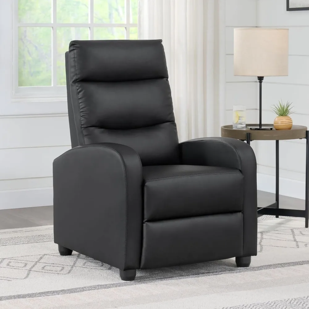 Recliner Chair for Adults Push Back Armchair Home Theater Seating with Lumbar Support Single Sofa for Living Room.Black(PU Leath