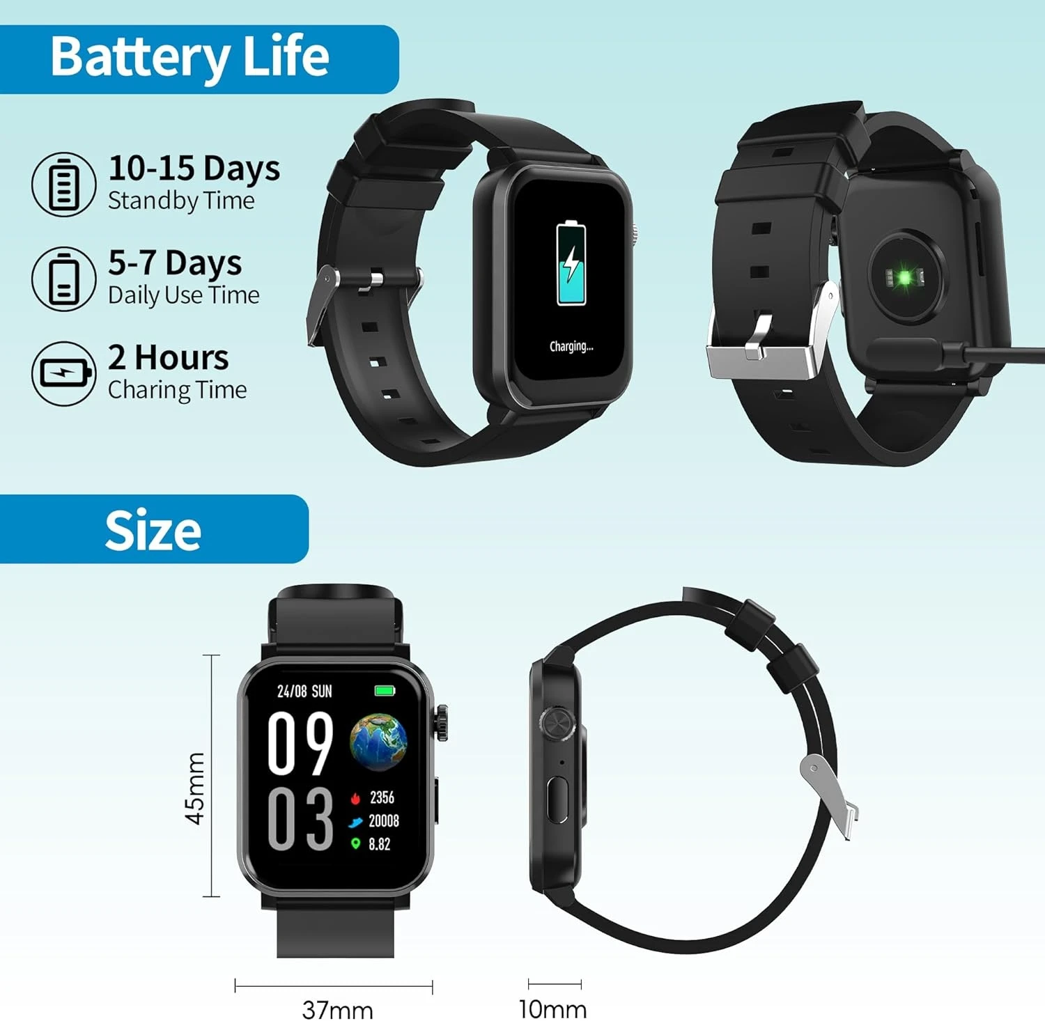 EZON Smartwatch S7, Male, Female, 1.83 inches, 120+ Sports IP68 Waterproof, Heart Rate/Sleep Monitor/Pedometer/Calorie,Android view 6