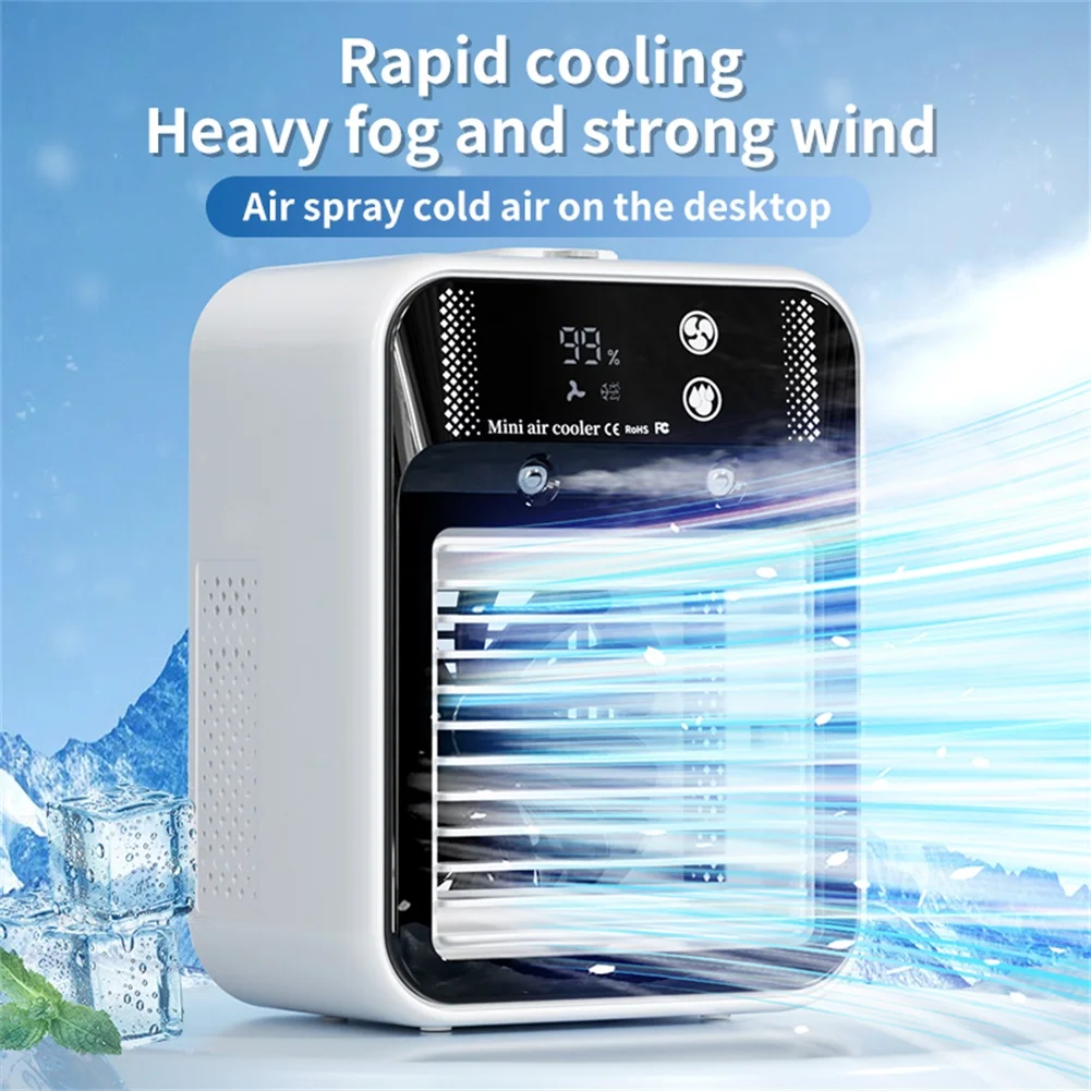 Mini Air Conditioning Fan with Spray Humidification and Rechargeable Battery Portable Desktop Water Cooling Fan for Dormitory