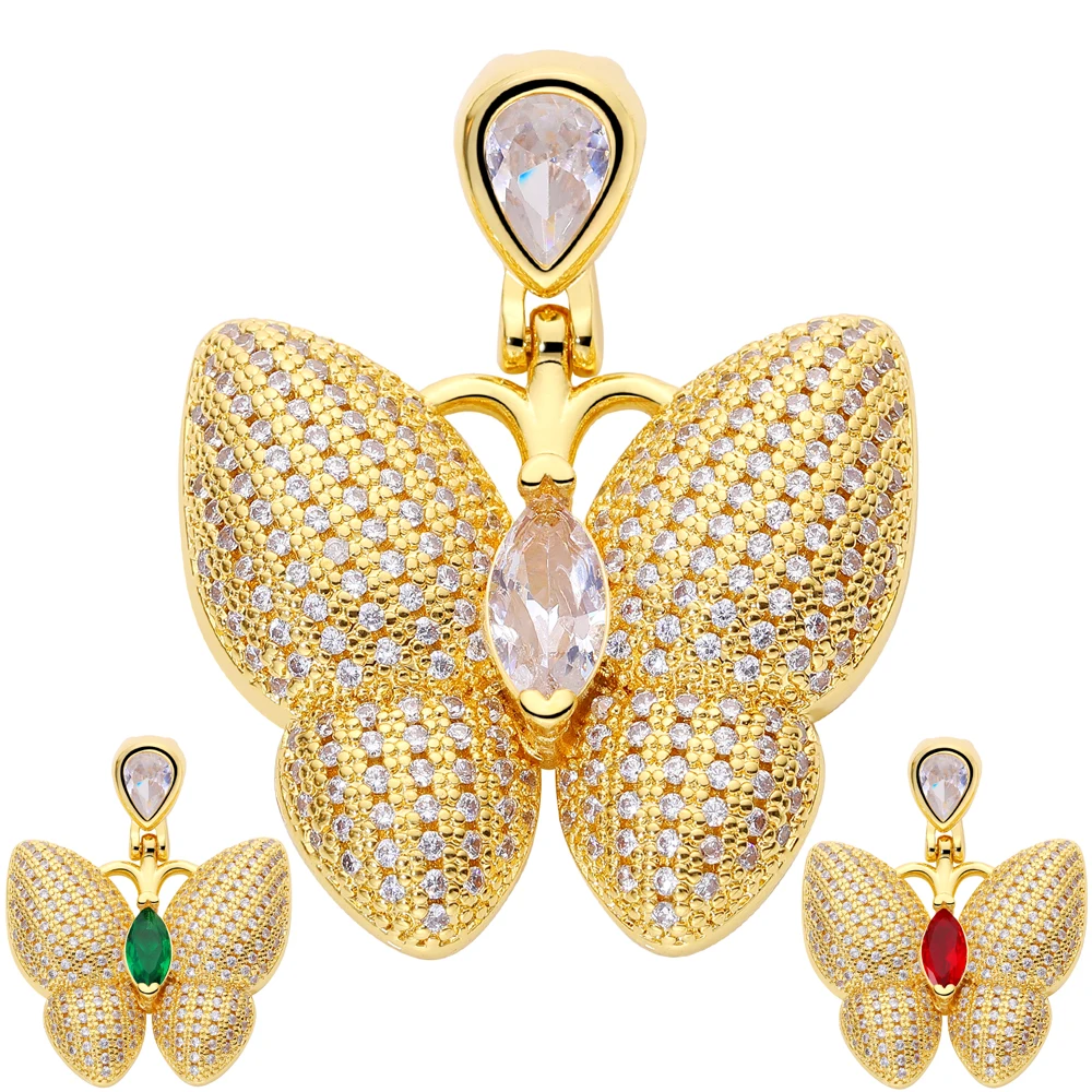 Juya 18K Gold Plated Rainbow Crystals Ballerina Flower Butterfly Charms For DIY Long Chains Sweater Pendant Jewelry Making