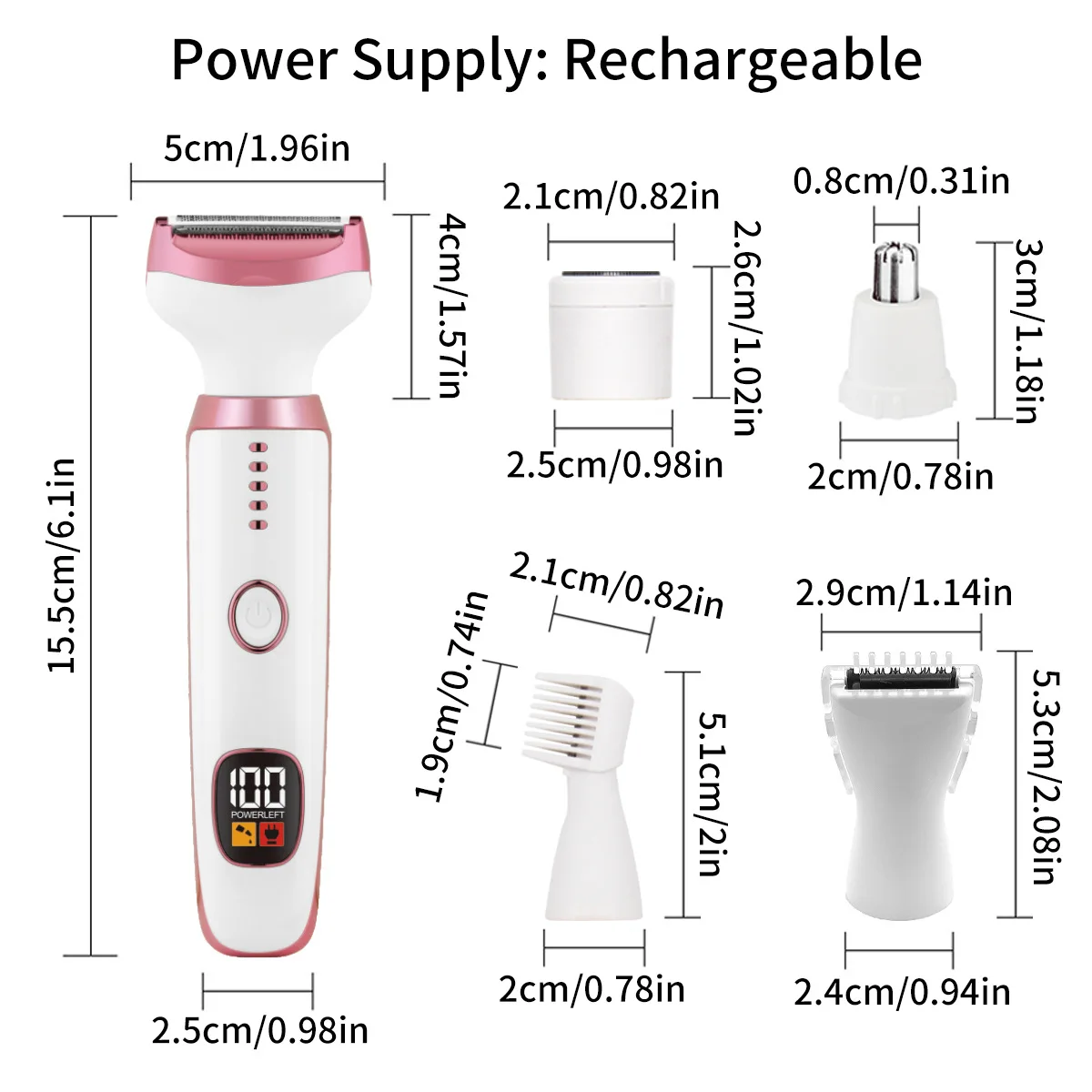 Women Electric Shaver Hair Remover Cordless Rechargeable Body Trimmer Facial Leg Bikini Razor for Personal Care