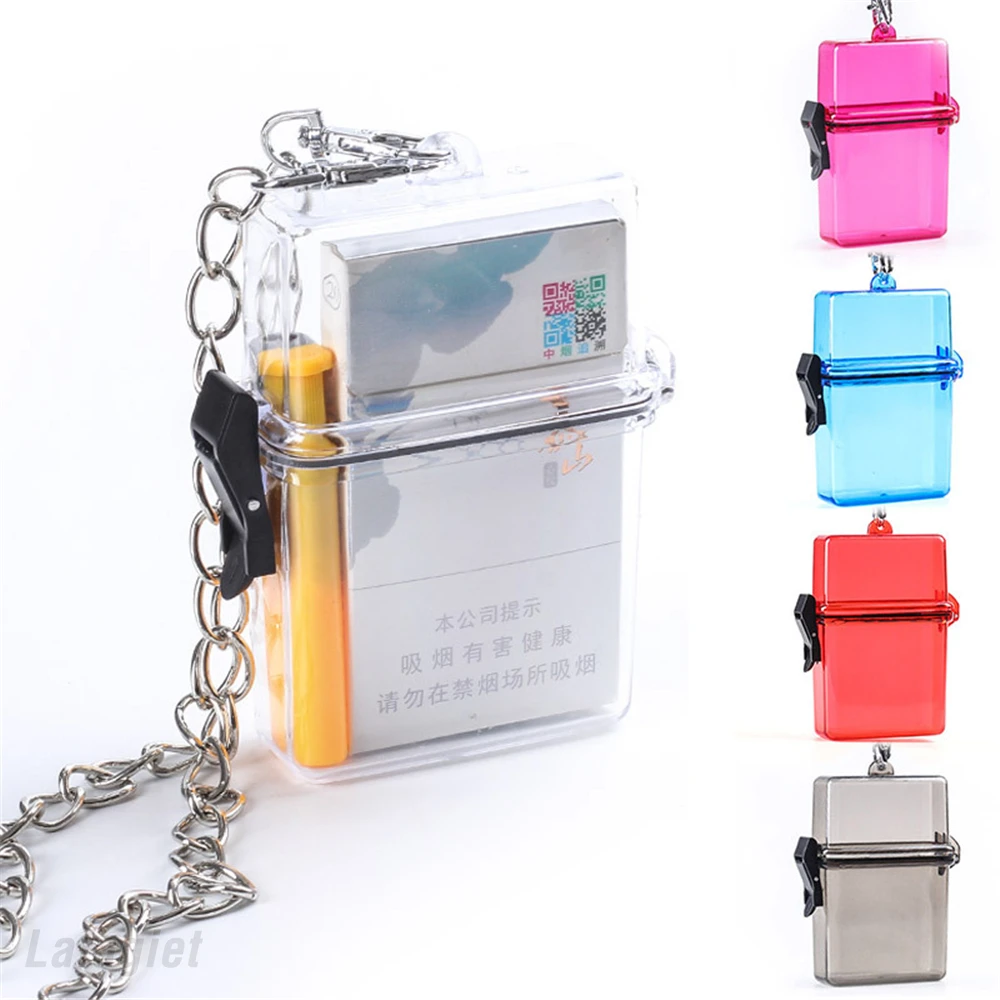 Waterproof Tobacco Case Transparent Lady Plastic Cigarettes Cases Lanyard Lighter Card Key Lipstick Storage Box Smoking Gadget
