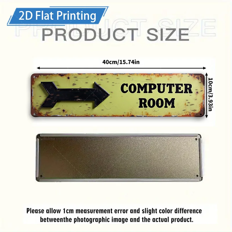 [2D FLAT] قطعة واحدة من لافتة معدنية، لافتة معدنية ريفية مقاس 4 × 16 بوصة، فن جداري على شكل سهم اتجاهي لغرفة الكمبيوتر