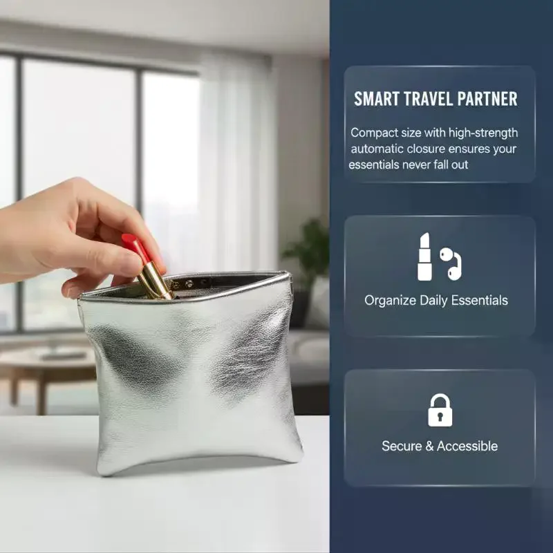 Auto-Closing Cable Organizer Bag Multi-Purpose Storage Pouch for Data Cables Lipsticks Travel Essentials Accessory