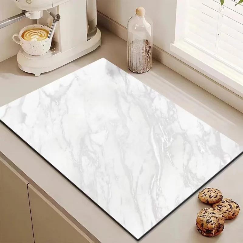 Super Absorbent Mat Gray Marble Texture Cushion Dish Drying Pad Kitchen Drainage Board Tableware Protection Placement