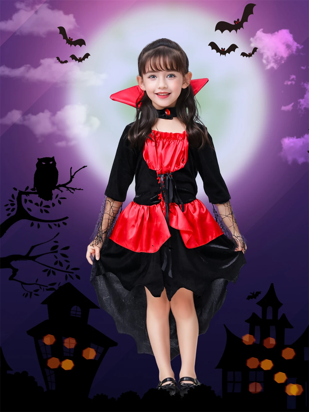 New Halloween Witch Vampire Kids Girl Cosplay Costume Children Purim Carnival Party Stage Performance Role Playing Dress Outfit