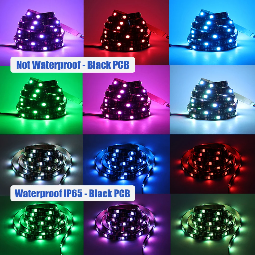 5 فولت 5050 RGB LED قطاع ضوء مرنة الشريط مصباح مقاوم للماء 50 سنتيمتر 1 متر 2 متر 3m 4 متر 5 متر مع 4pin التوصيل أبيض/أسود PCB ديكور المنزل