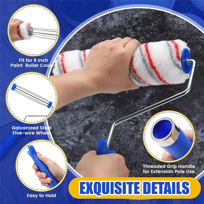 AA19 18 แพ็ค 8 นิ้วลูกกลิ้งทาสีกรอบ 5 ลวดชุบสังกะสี Roller แปรงทาสี Roller Handle สําหรับ Wall House ซ่อมเครื่องมือ