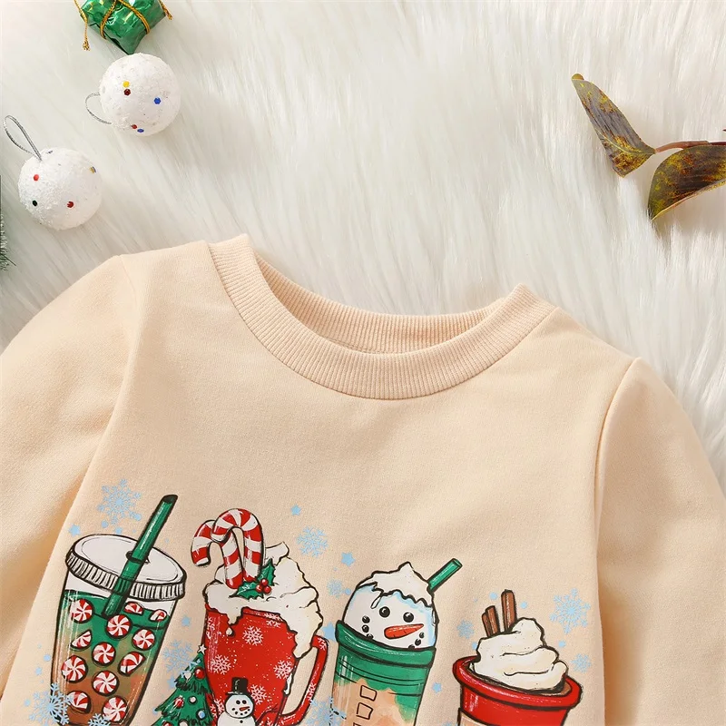 

Cute Toddler Christmas Jumpsuit Cozy Winter with Adorable Cartoon Print and Long Sleeves Round Neck Baby Romper