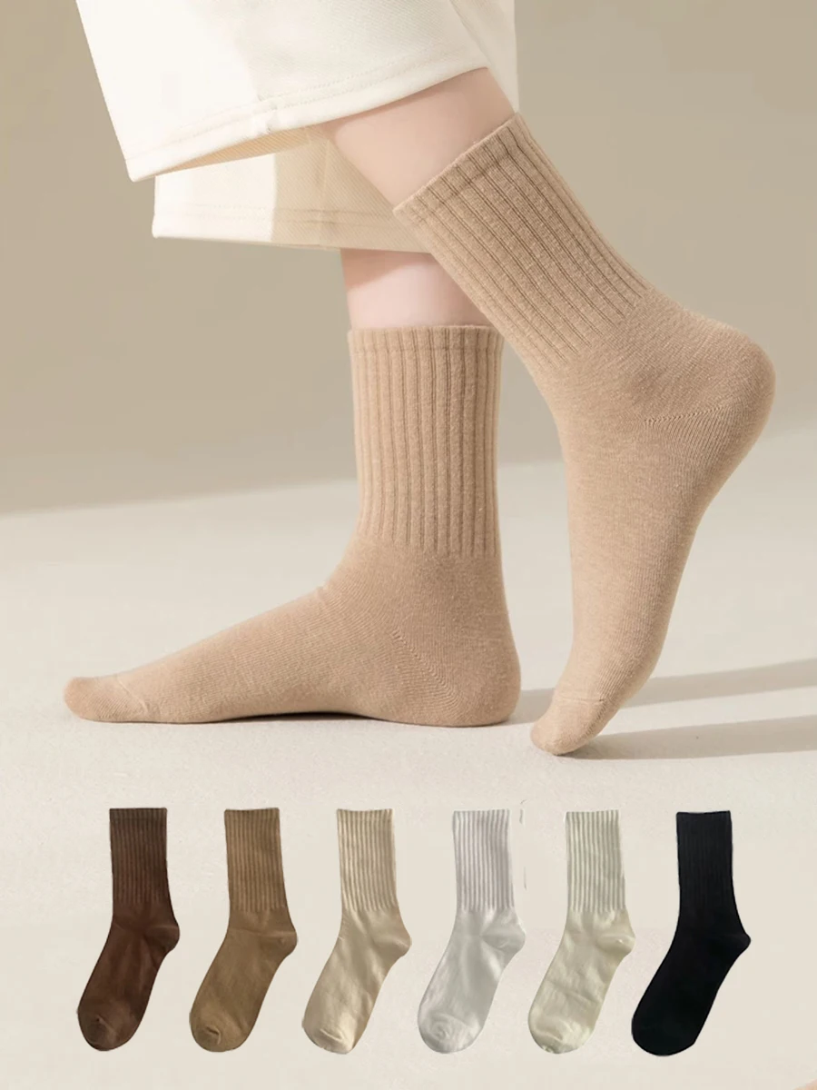 

6-парные мужские и женские осенние и зимние однотонные модные повседневные носки средней длины с защитой от запаха