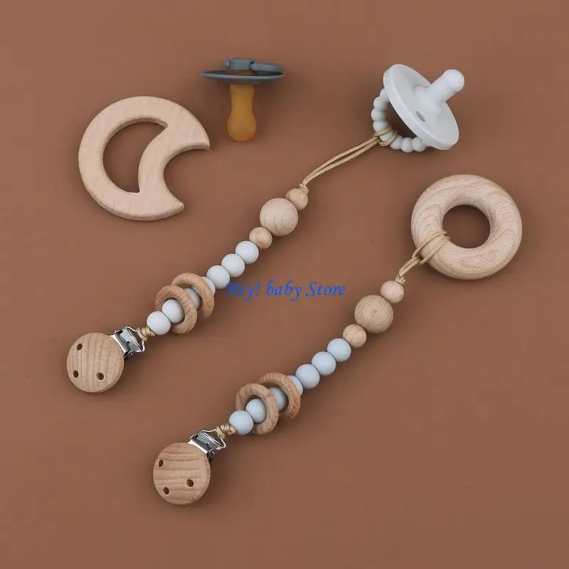

Q1FE Anti-drop Pacifier Clip Silicone Bead Baby Teether Toy Clip Infant Nipple Holder