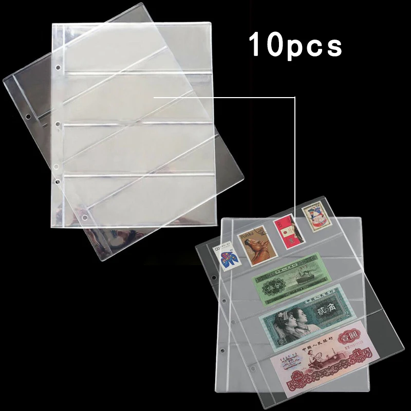 10pcs Paper Money Page Protector Banknotes Collector Currency Album PVC Transparent Bill Collection Book Stamps