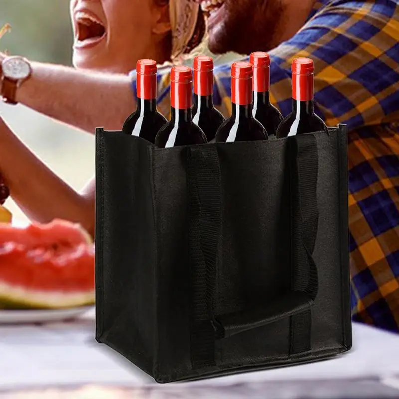 Wine Tote Bag Reusable Wine Holder Bag Secure Wine Carrying Bag For Travel Wine Bags Sturdy For 6-Bottle Red Wine Transporter