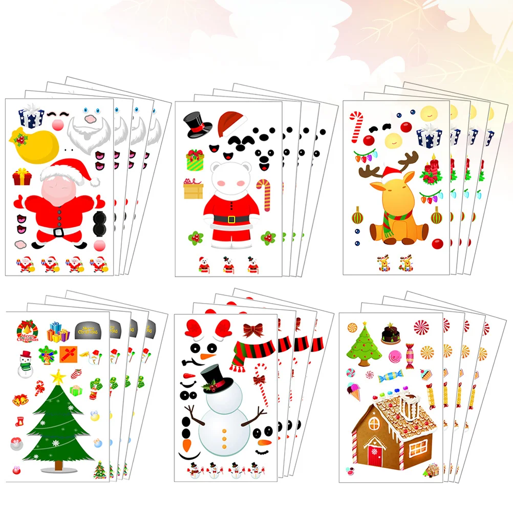 24Pcs Christmas Sticker Lovely Face Pattern Paper Decals for Diary Scrapbooking School Calendar Classroom Reward Use