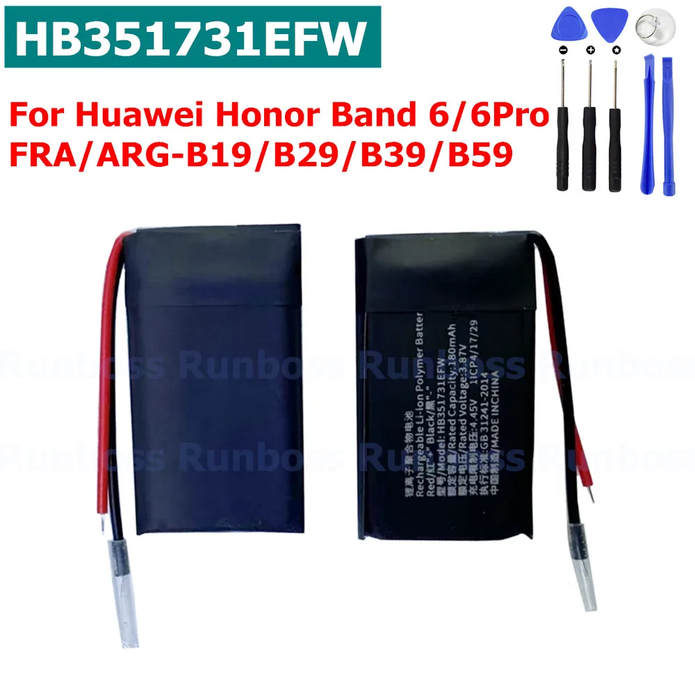 

3.8V HB351731EFW Battery For Huawei Honor Band 6/6Pro FRA/ARG-B19/B29/B39/B59 Watch Replacement Batteries 180mAh +Tools