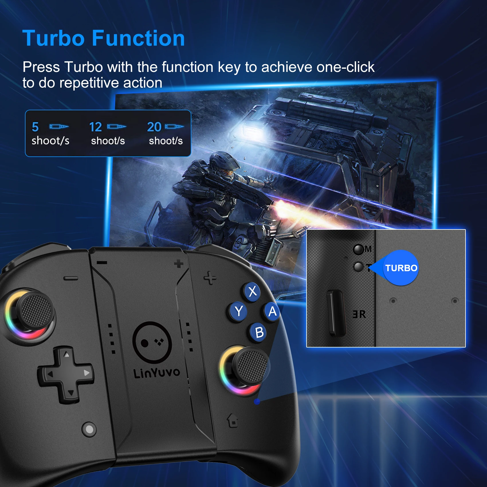 LinYuvo BT Controller with Turbo Function Support Multiple Plays Modes for NS/Switch OlED/Switch Lite KS53