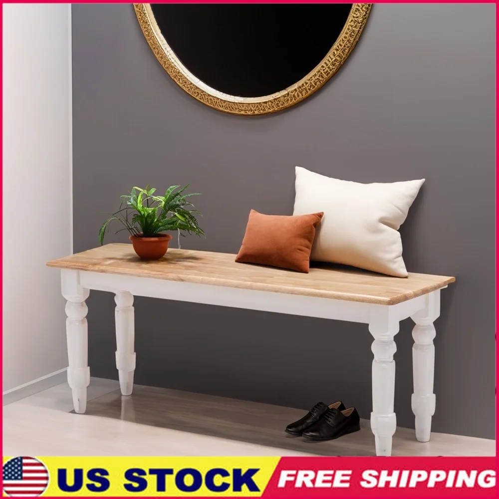 

Wood Backless Dining Bench Rubberwood Colonial Style Two-Tone Finish Indoor Seating Solution Hallway Foyer Kitchen Entryway