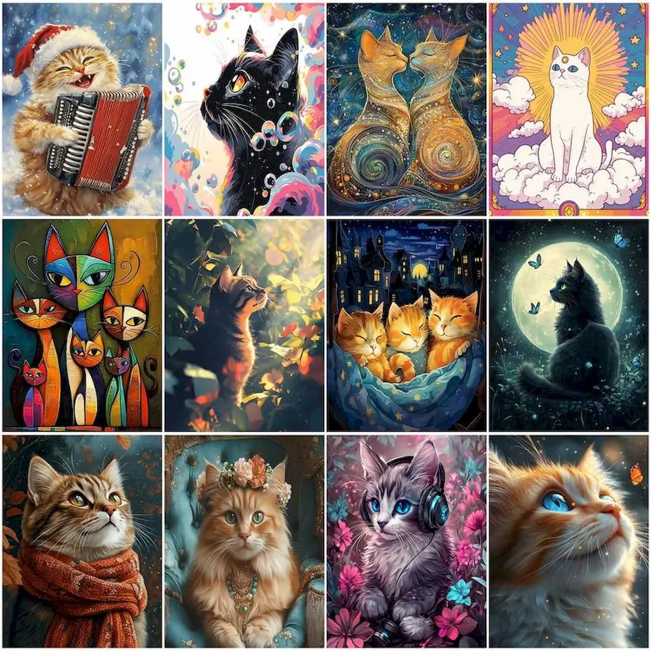 

RUOPOTY Paint By Number Adult Kit cats Animals Arts Crafts Acrylic Wall Art Picture Drawing Canvas Watercolor diy Oil Handmade