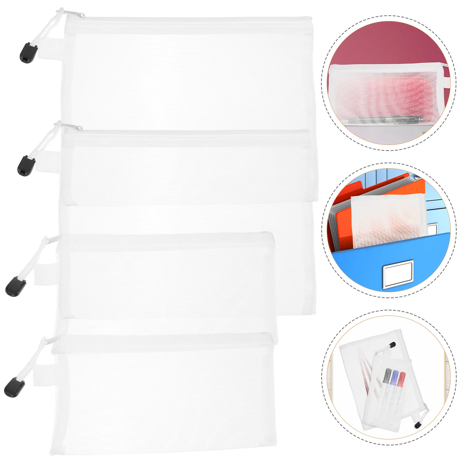 

4Pcs Mesh Zipper Pouches File Storage Bags Clear Visible Inside Nylon Aluminum Alloy Material Mesh Zipper Pouch Bags