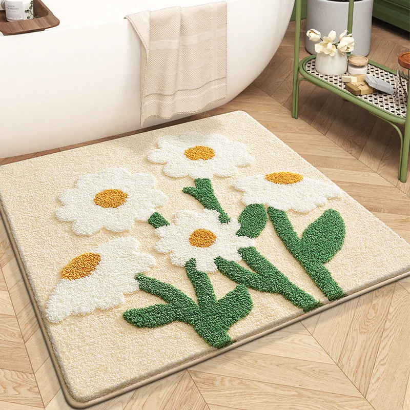 60X60CM Anti Slip Floor Mat Cute Floral Super Absorbent Fiber Rug Soft Comfortable Bathroom Carpet Bedroom Toilet Decoration