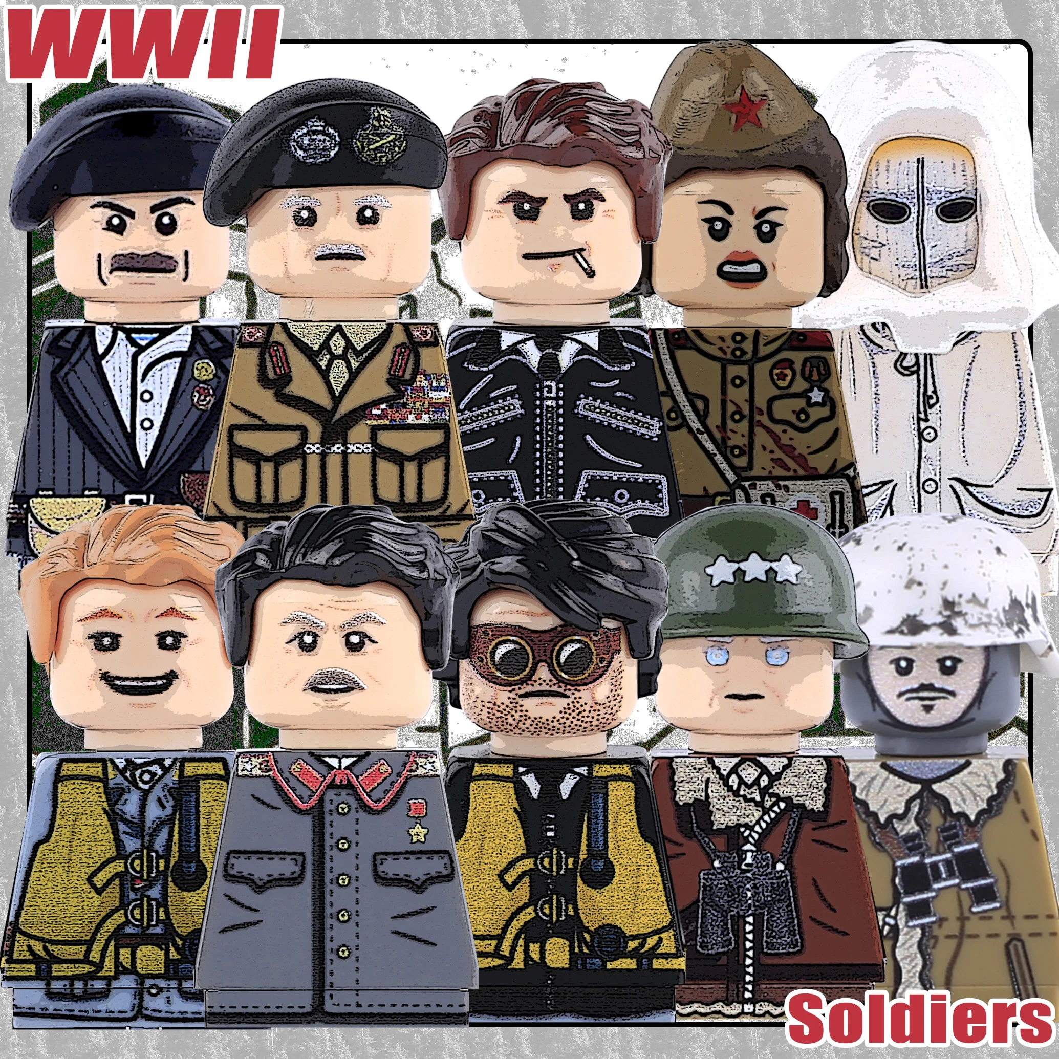 Figurines de pilotes militaires de la Seconde Guerre mondiale, blocs de construction, officier américain, armée rouge soviétique, soldats d'hiver polonais, briques, jouets, cadeau pour enfants