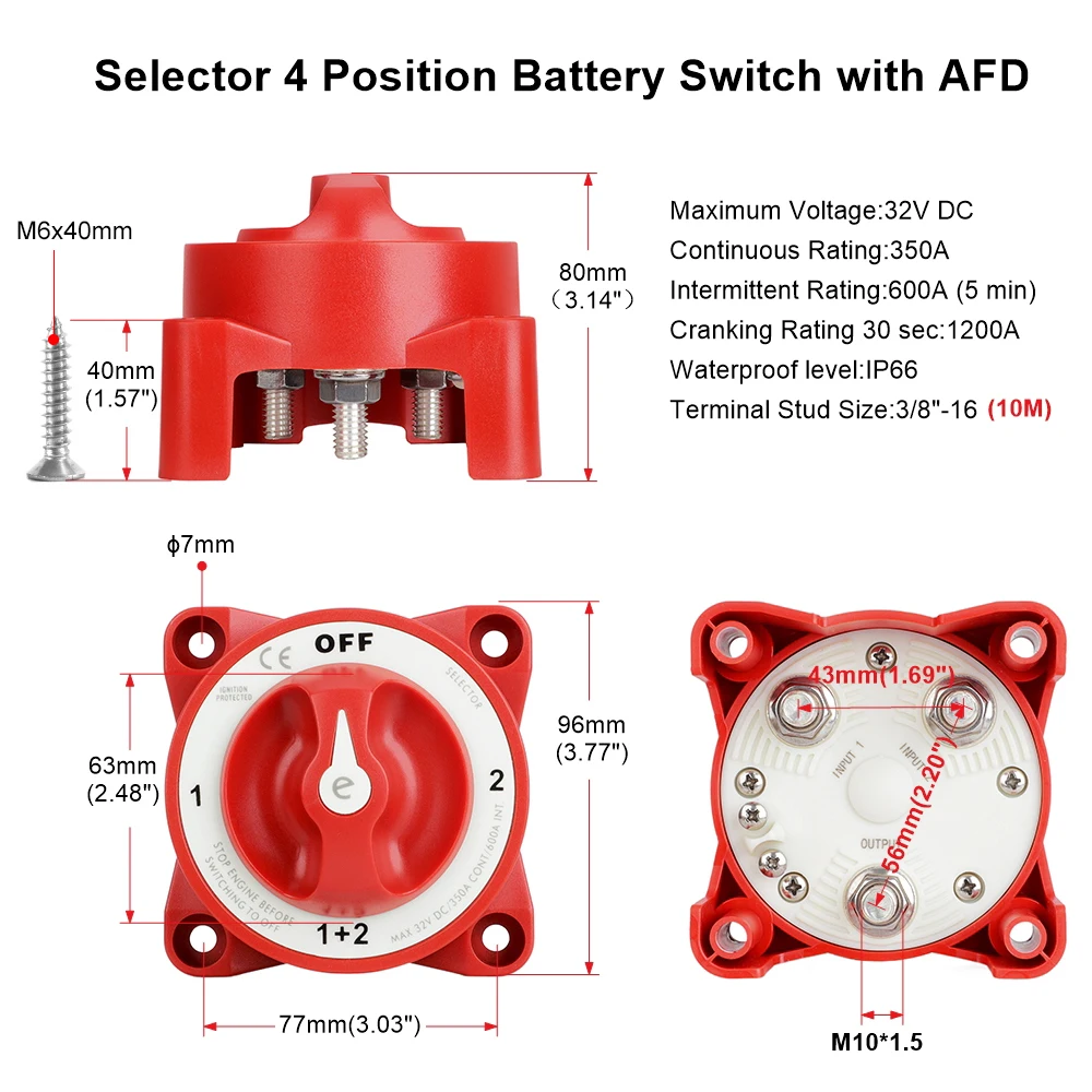 Cnspeed Batterie Drehschalter Isolatoren mit Licht maschine Feld trennen 12V-32V 350 Ampere E-Serie für PKW LKW Schiff Schnellboot