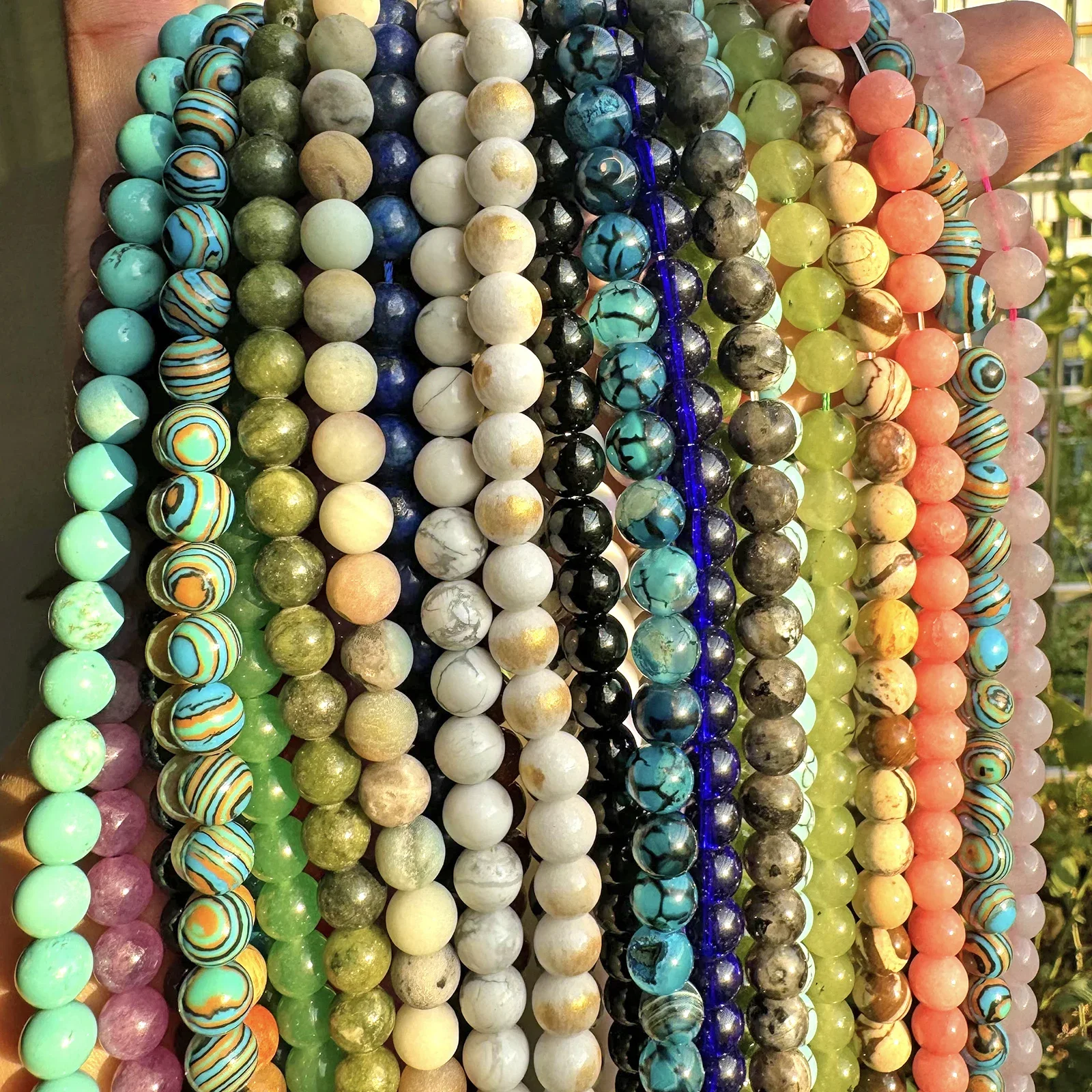 Natural Stone Black White Agate Blue Tiger Eye Obsidian Amazonite Sandstone Rose Quartz Amethysts Beads For Jewelry Making 15\