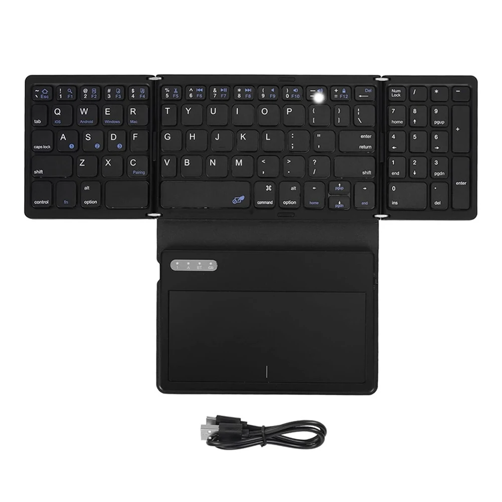 

Foldable Bluetooth-Compatible Keyboard with Large Touchpad Quadruple Folding Pocket-Sized Keyboard for Android/IOS/OS/Win/HMS