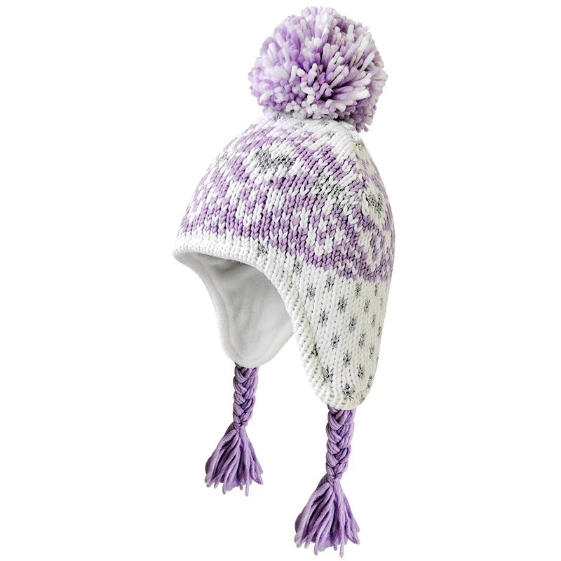 

Hat Earflap Girl Winter Kids Beanie Acrylic Knit Fleece Lining Cap Pompom Accessory For Autumn Outdoor Cold Weather Skiing