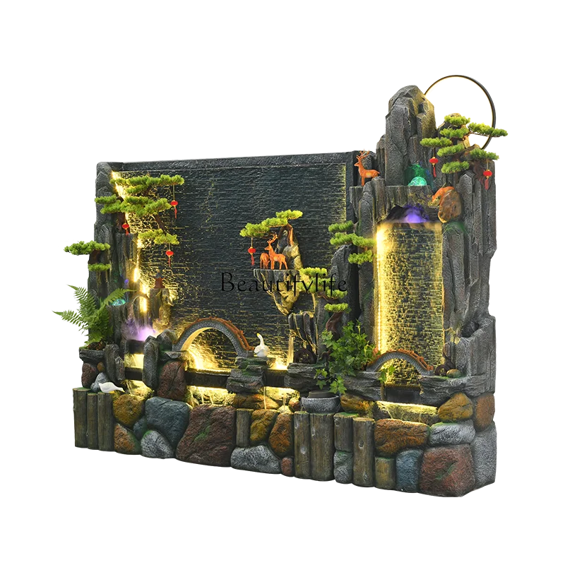 *Chinese pastoral water curtain wall, running water screen, rockery circulation courtyard floor-to-ceiling ornament
