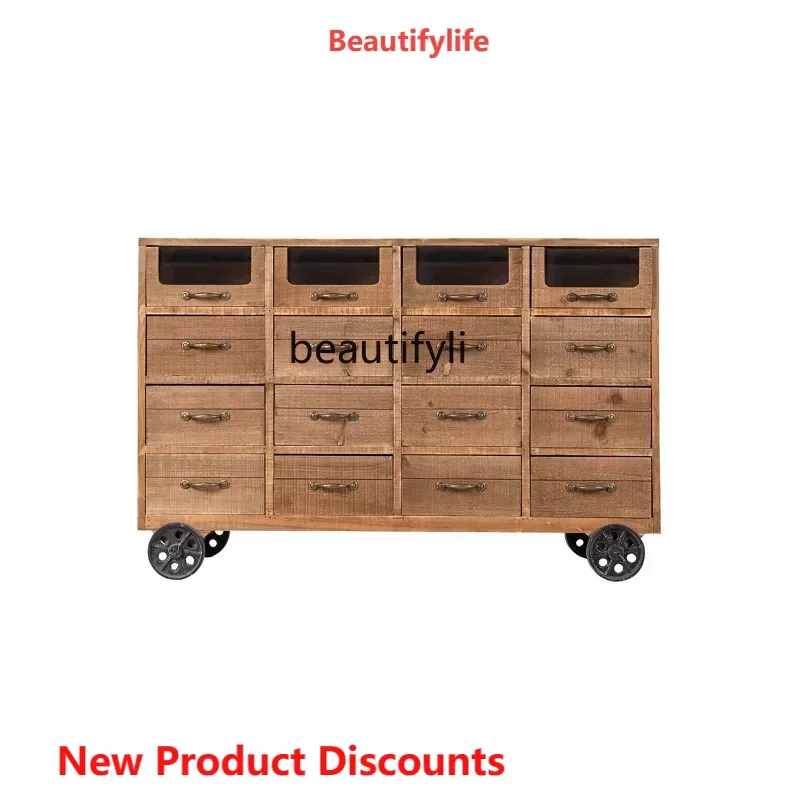 

S Solid Wood Chest of Drawers Locker Living Room Storage Bedroom American Drawer Light Luxury Eight Spares Cabinet Wall Cabinet