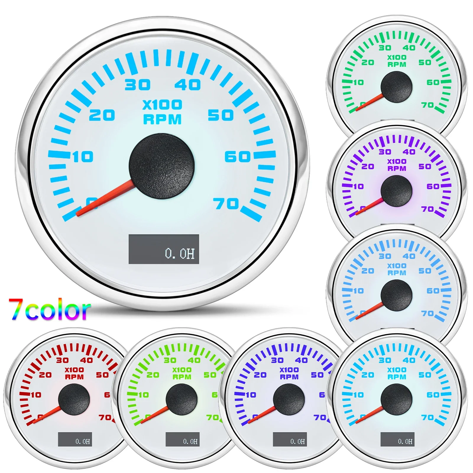 3000/4000/6000/7000/8000 RPM 52mm Tachometer Tacho Gauge Meter With 7 Color Backlight RPM Sensor for Gasoline Diesel Car Boat