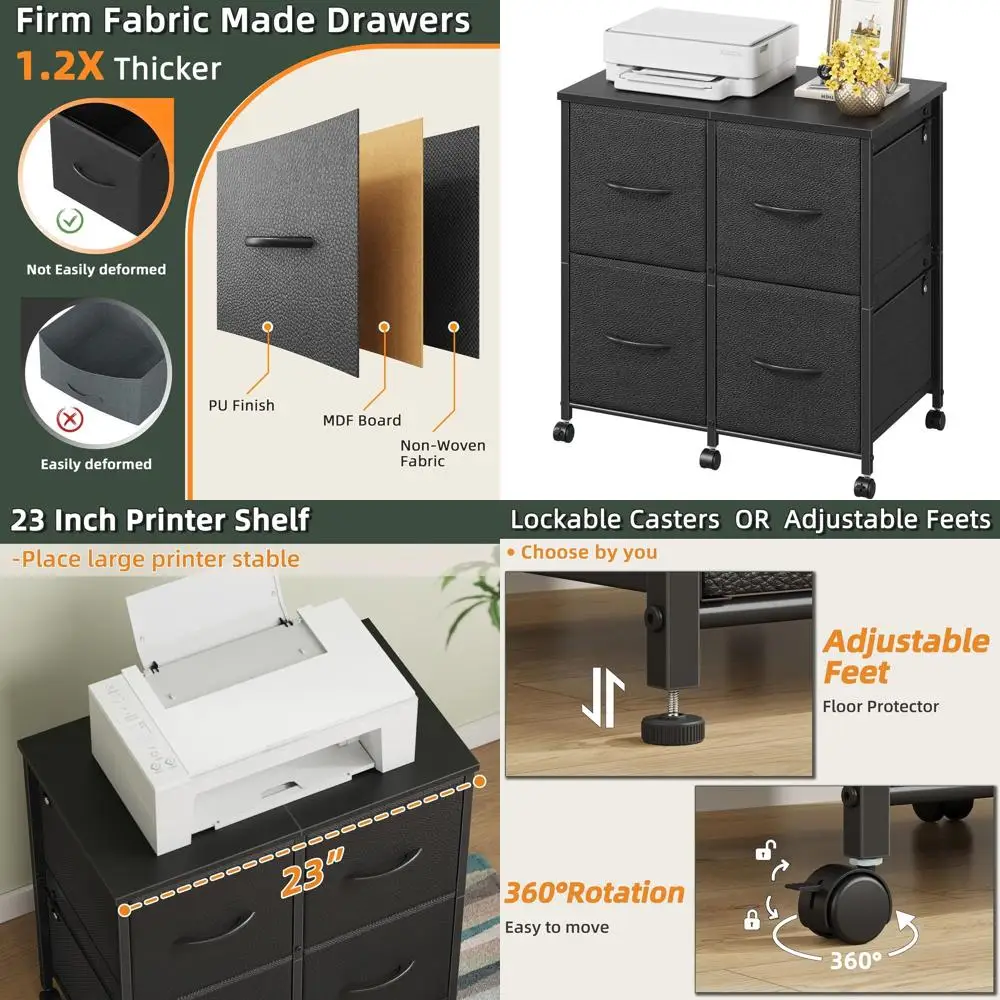 

Mobile Letter/A4 File Cabinet with Printer Stand, Compact Storage for Home and Small Office, Black